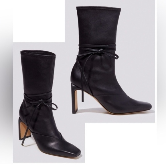 Jonathan Simkhai Tanner Leather Sock Pull On Ankle Tie Booties Boots ll size 38 - Picture 1 of 16
